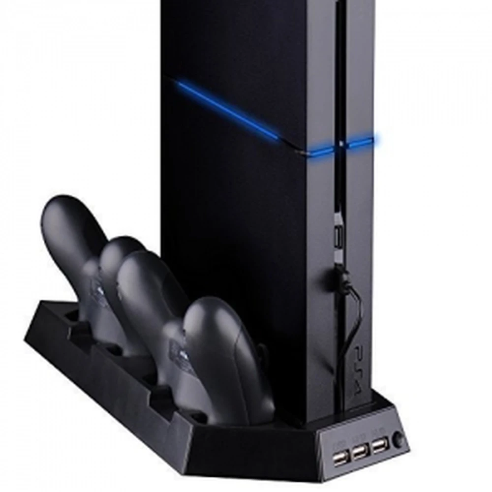 4 w 1 Pionowy stojak PS4 z wentylatorem, hubem USB i ładowarką do 2 padów
