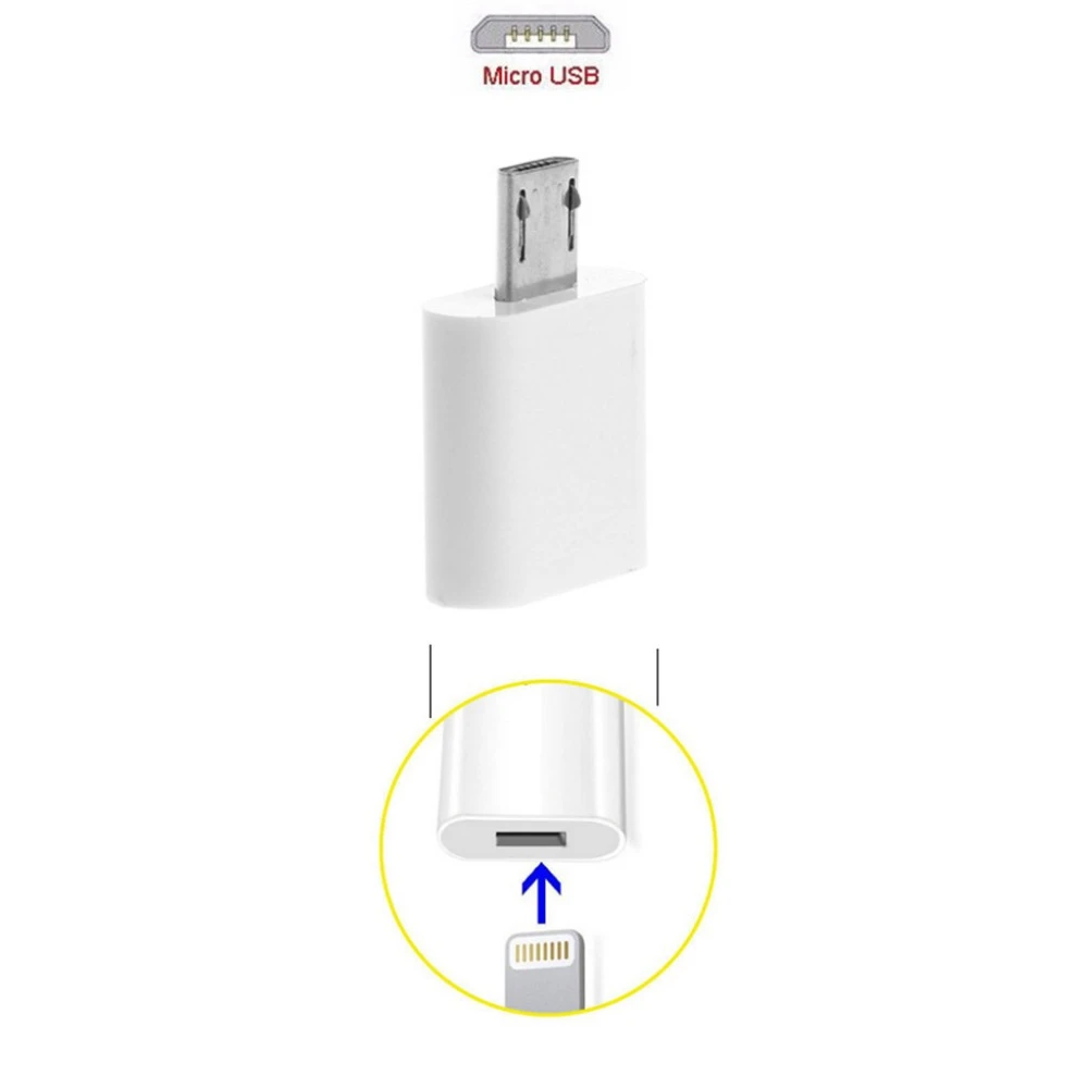 Vista lateral del adaptador Lightning hembra a Micro USB macho satkit