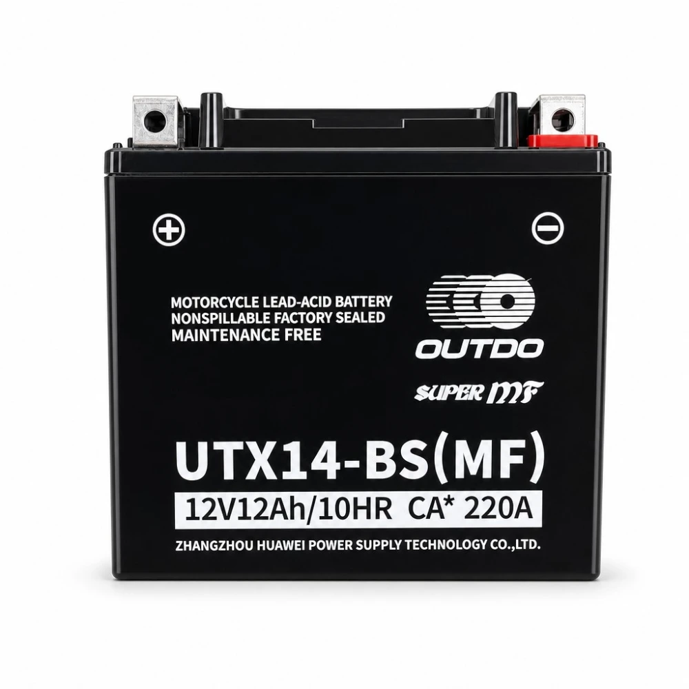 Akumulator Motocyklowy AGM 12V 12Ah OUTDO UTX14-BS(MF) - Zamiennik Yuasa YTX14-BS / GTX14-BS / ETX14-BS