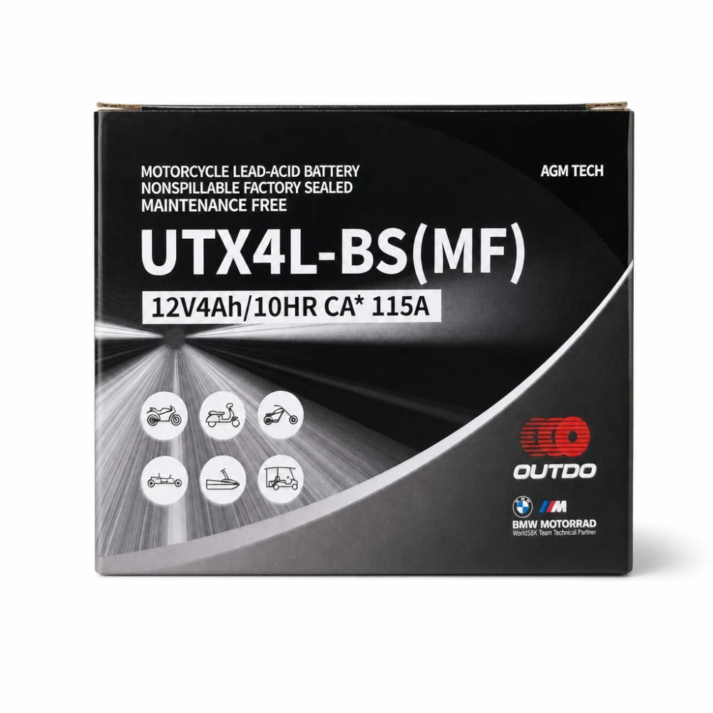 Akumulator Moto AGM 12V 4Ah OUTDO UTX4L-BS(MF) - Zamiennik Yuasa YTX4L-BS / GTX4L-BS / ETX4L-BS