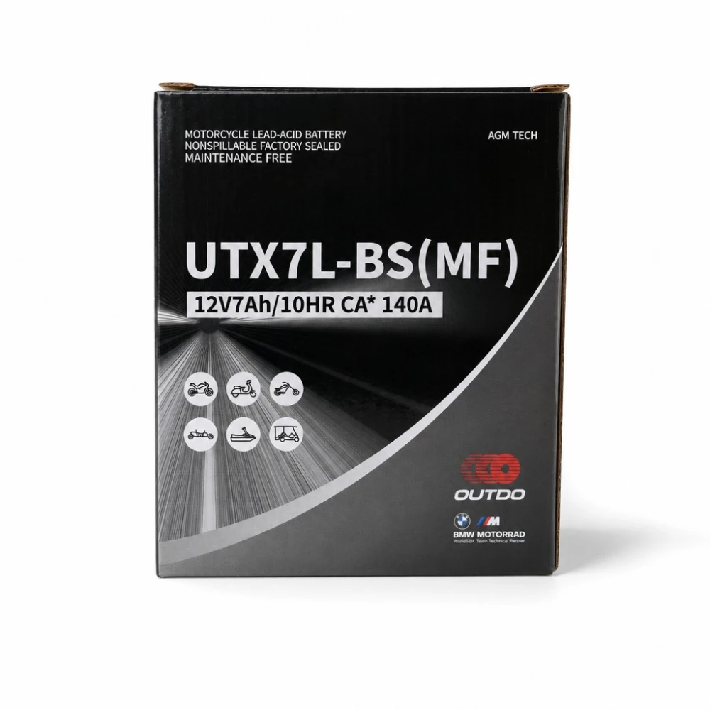 Akumulator Motocyklowy AGM 12V 7Ah OUTDO UTX7L-BS(MF) - Zamiennik Yuasa YTX7L-BS / GTX7L-BS / ETX7L-BS