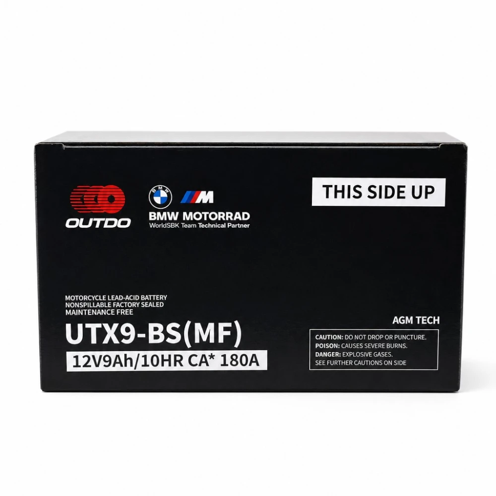 Akumulator Motocyklowy AGM 12V 9Ah OUTDO UTX9-BS(MF) - Zamiennik Yuasa YTX9-BS / GTX9-BS / ETX9-BS