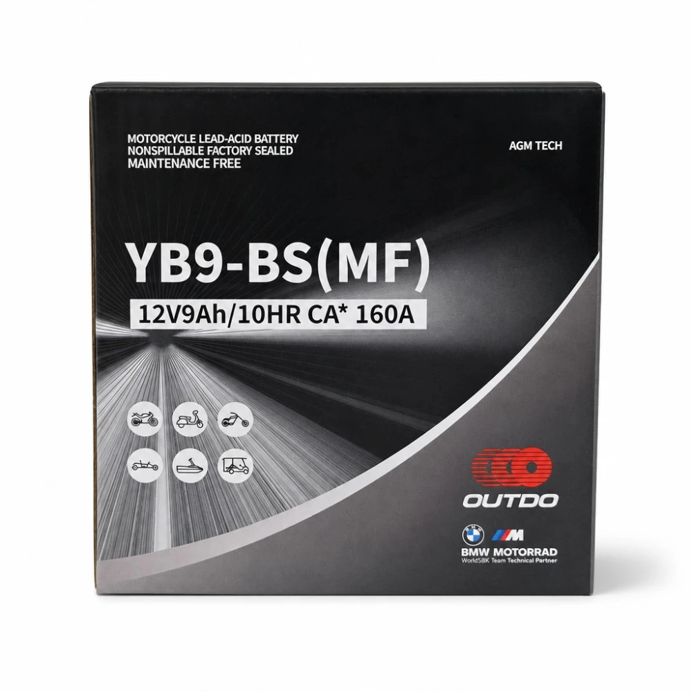 Akumulator Motocyklowy AGM 12V 9Ah OUTDO YB9-BS(MF) - Zamiennik Yuasa YB9-B / GS GM9Z-3B-1 / GS YB9-B / 12N9-4B-1 (flooded)