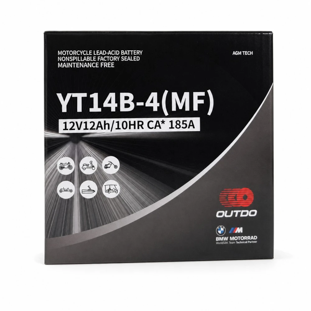 Akumulator Moto AGM 12V 12Ah OUTDO YT14B-4(MF) - Zamiennik Yuasa YT14B-BS / GT14B-BS / GT14B-4 / ETZ14B-BS / ET14B-4