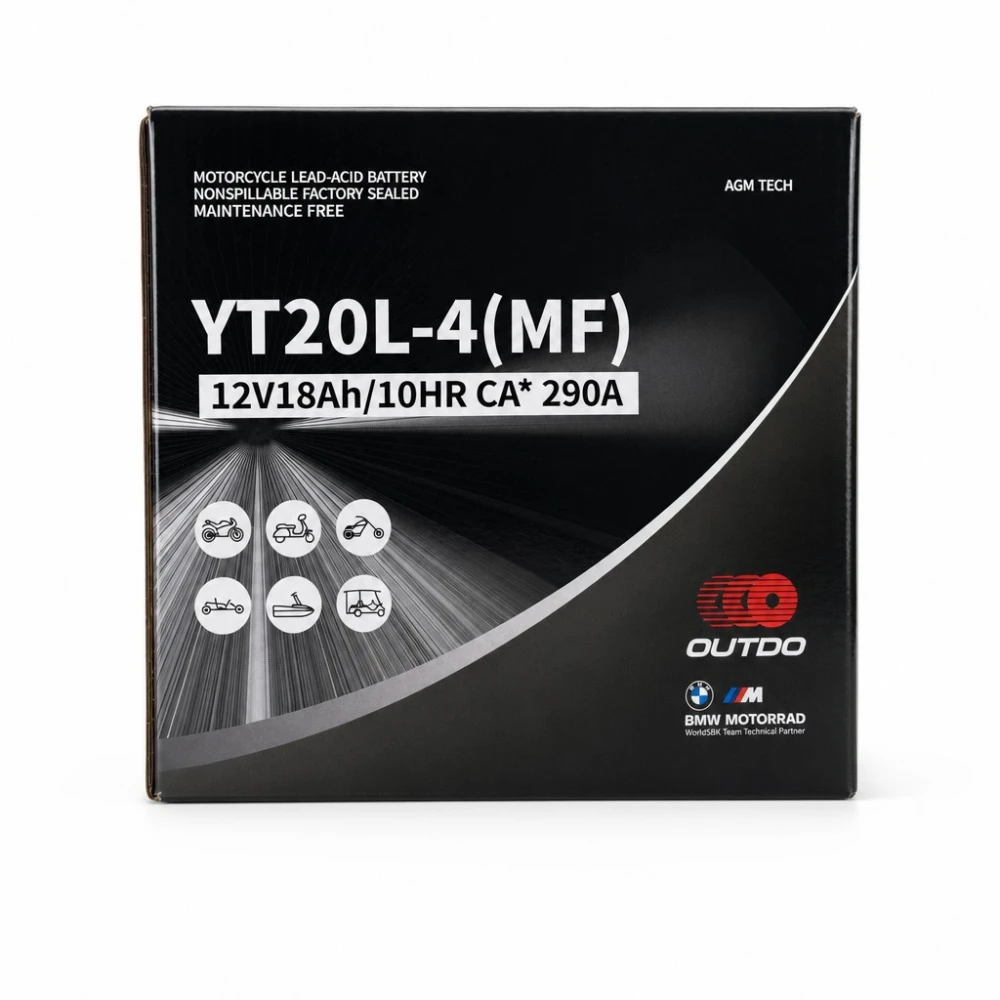 Akumulator Motocyklowy AGM 12V 18Ah OUTDO YT20L-4(MF) - Zamiennik Yuasa YTX20L-BS / GTX20L-BS / ETX20L-BS / Y50-N18L-A