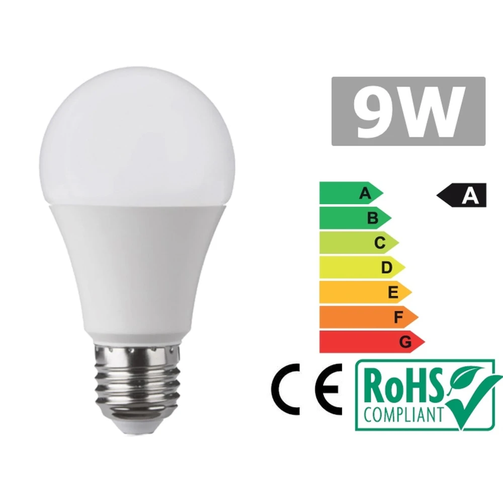 Vista lateral de Bombilla Led E27 9W 6500k Luz Brillante YourLed