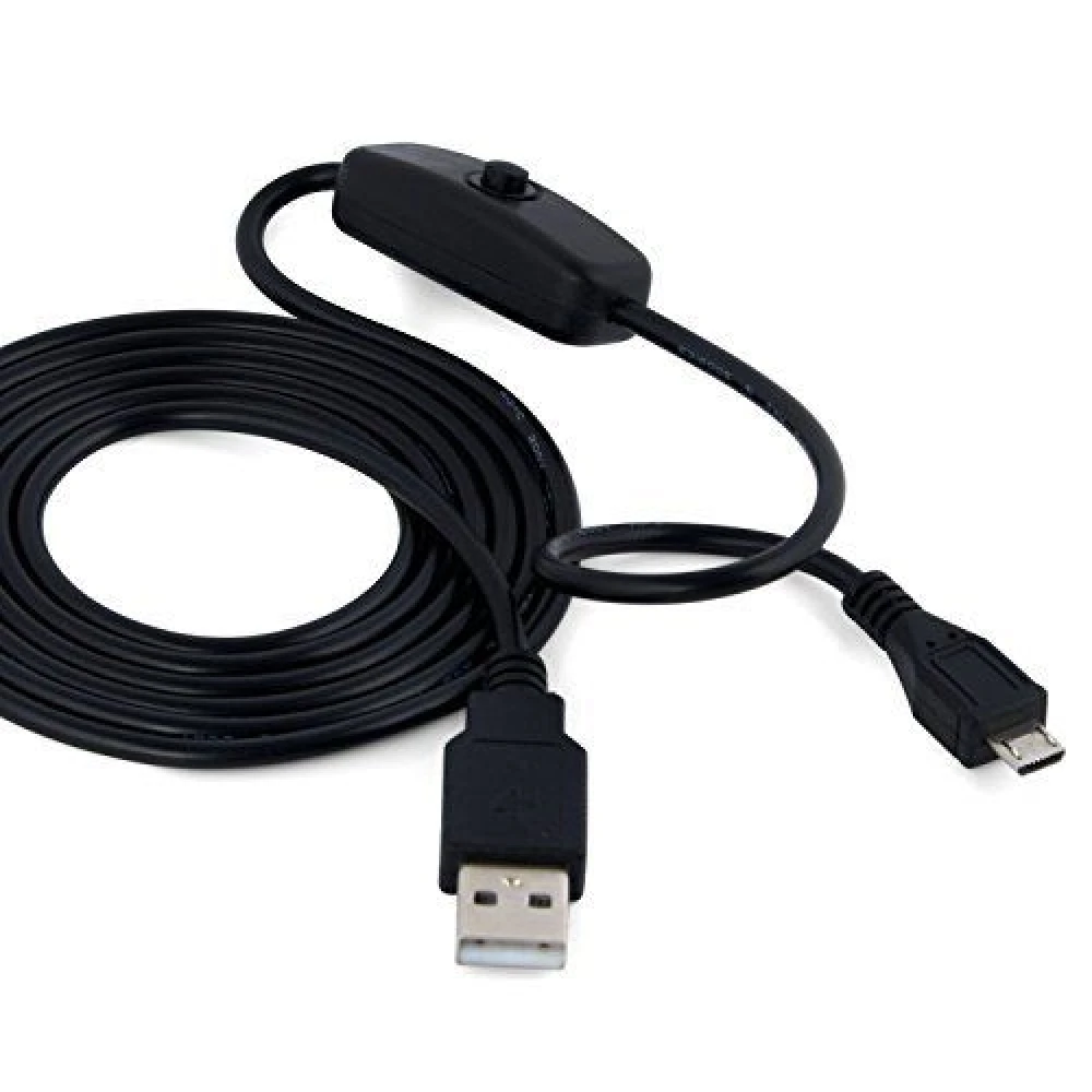 Kabel USB A Micro USB z przełącznikiem do Raspberry Pi 1m czarny