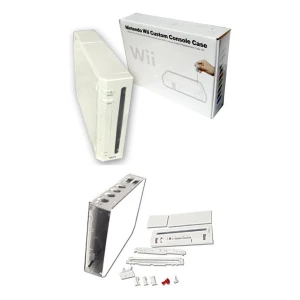 Biała obudowa Nintendo Wii z przyciskami i śrubami do naprawy