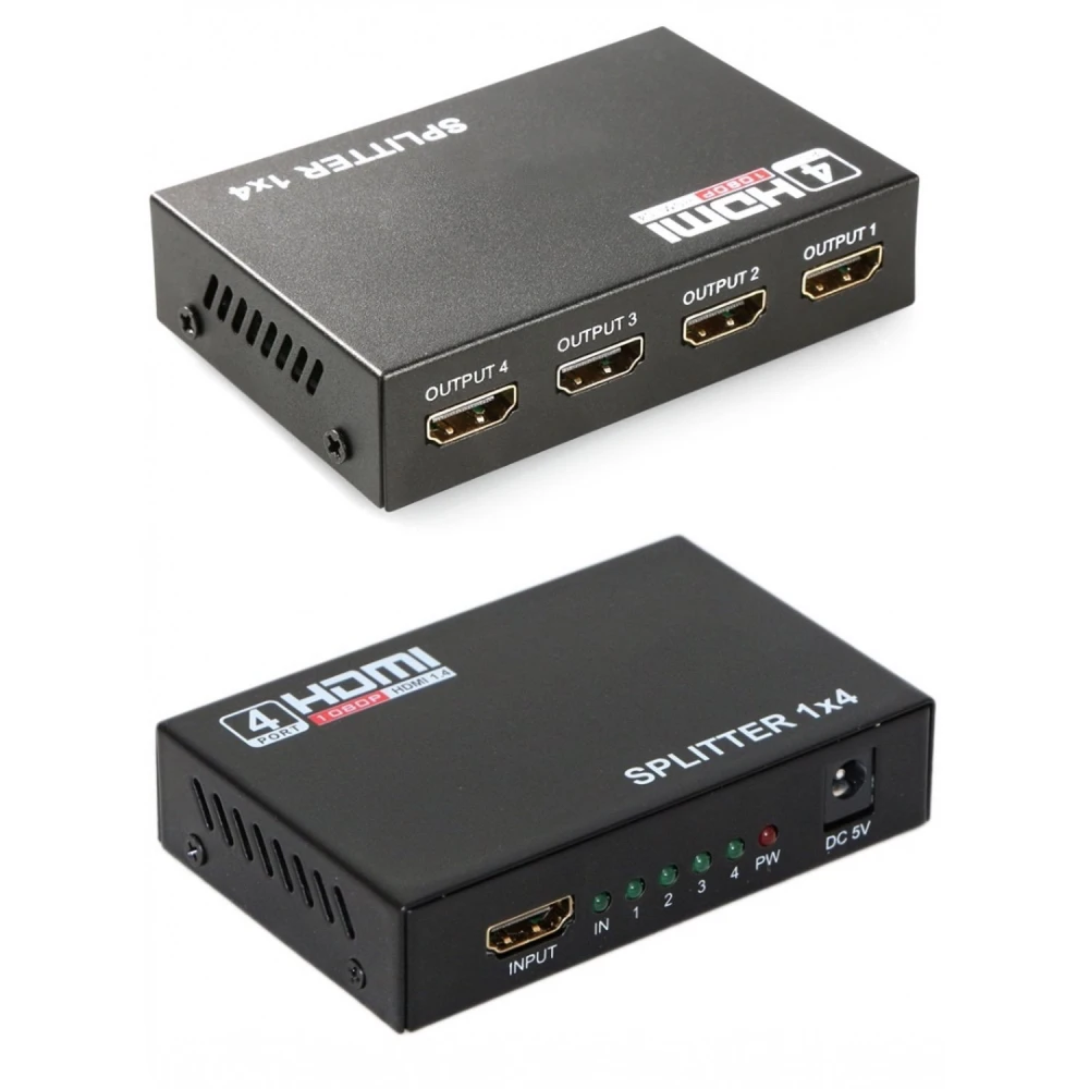 Divisor HDMI 1x4 Full HD con conexiones HDMI y fuente de alimentación incluida