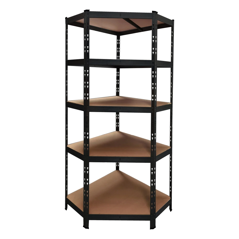 Czarny metalowy regał narożny 180x75x40 cm z 5 regulowanymi półkami