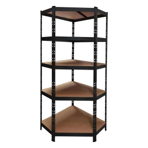 Czarny metalowy regał narożny 180x75x40 cm z 5 regulowanymi półkami