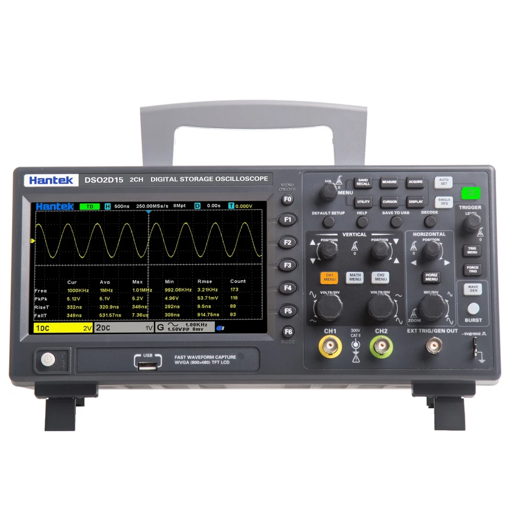 Hantek DSO2D15 Oscyloskop cyfrowy 2-kanałowy 150 MHz z generatorem funkcyjnym