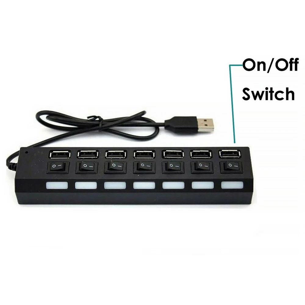 Hub USB 2.0, 7 portów z zasilaczem europejskim, czarny