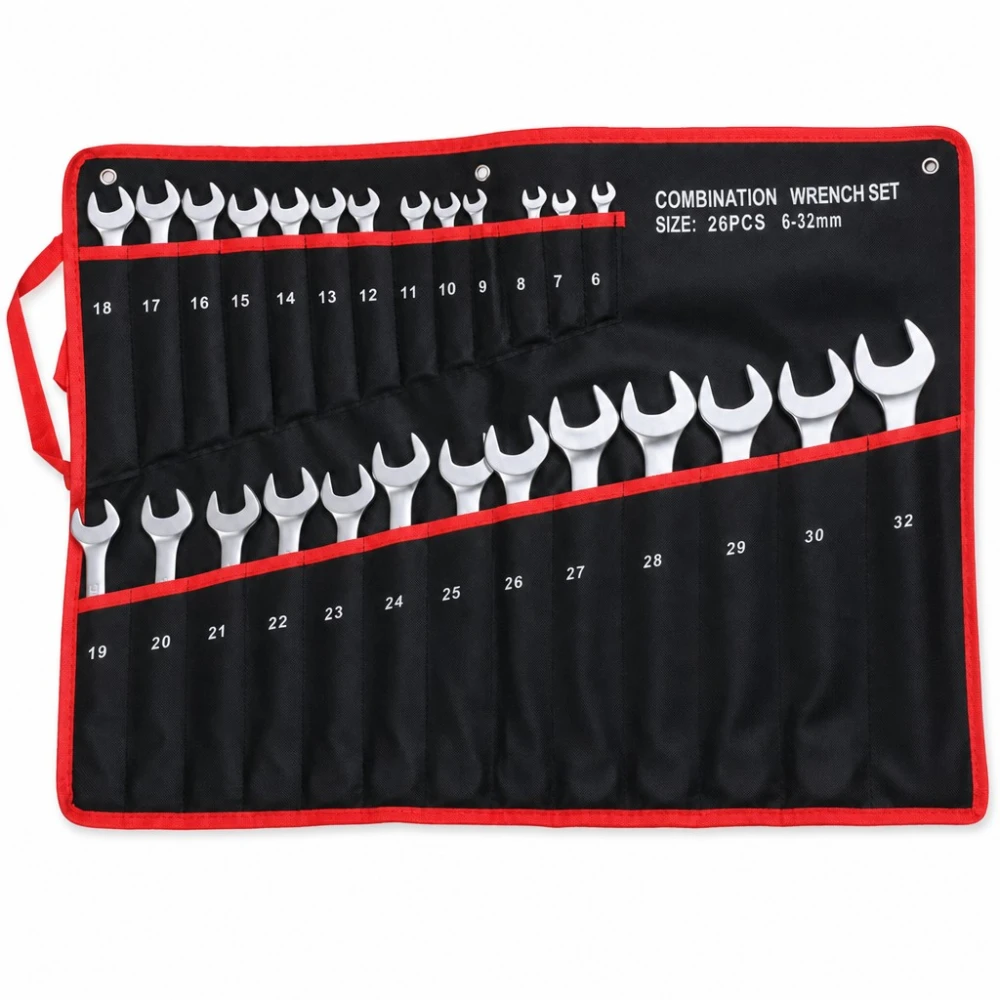 Zestaw 26 Kluczy Płasko-Oczkowych 6-32mm Stal Cr-V z Walizką