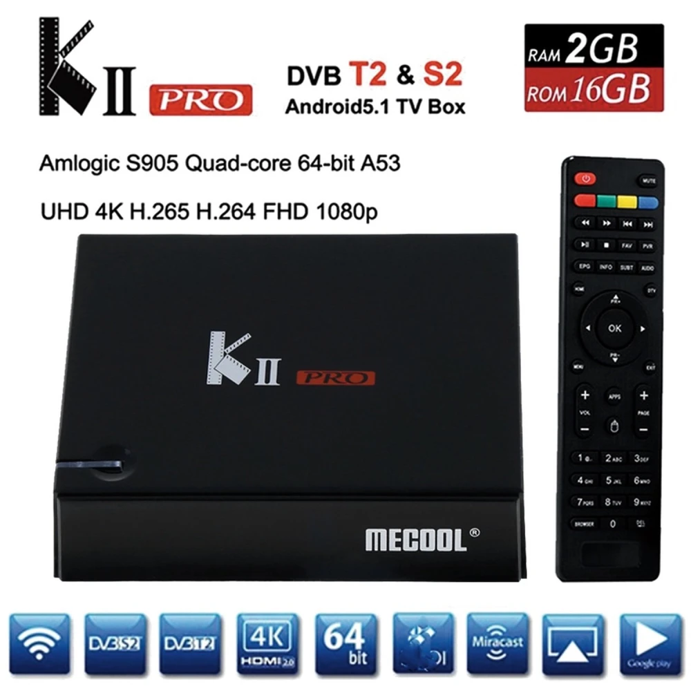Kii Pro podwójny tuner DVB-S2 DVB-T2 Android TV Box 2GB/16GB 4K