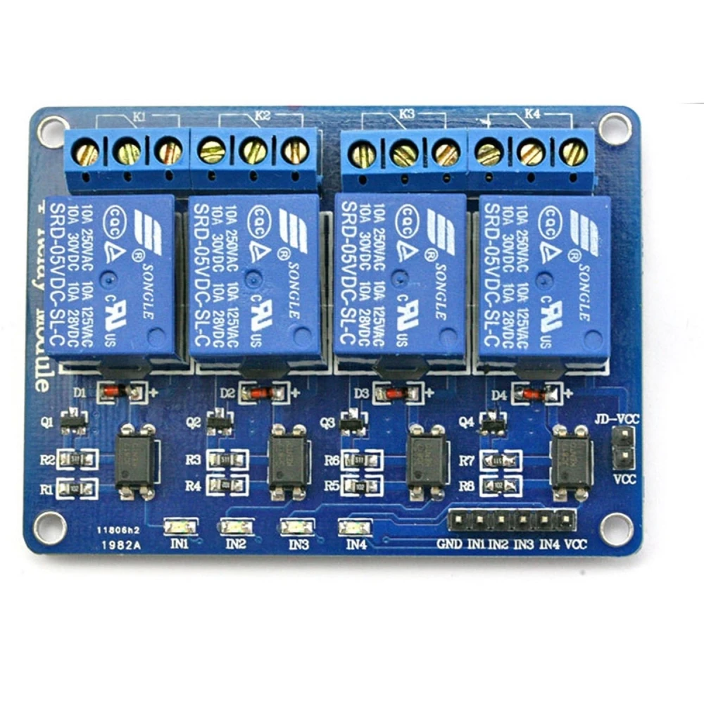 Kompatybilny zestaw 4 przekaźników 5V do Arduino - 4 kanały