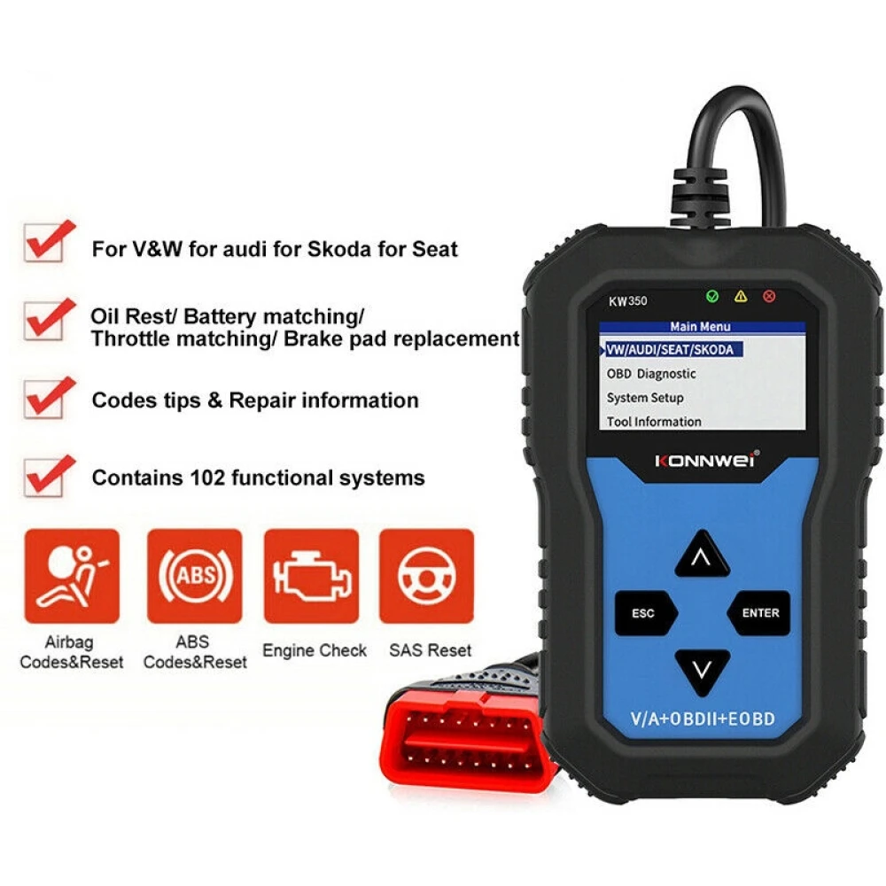 Konnwei KW350 skaner diagnostyczny pełnego systemu VW Audi Seat Skoda