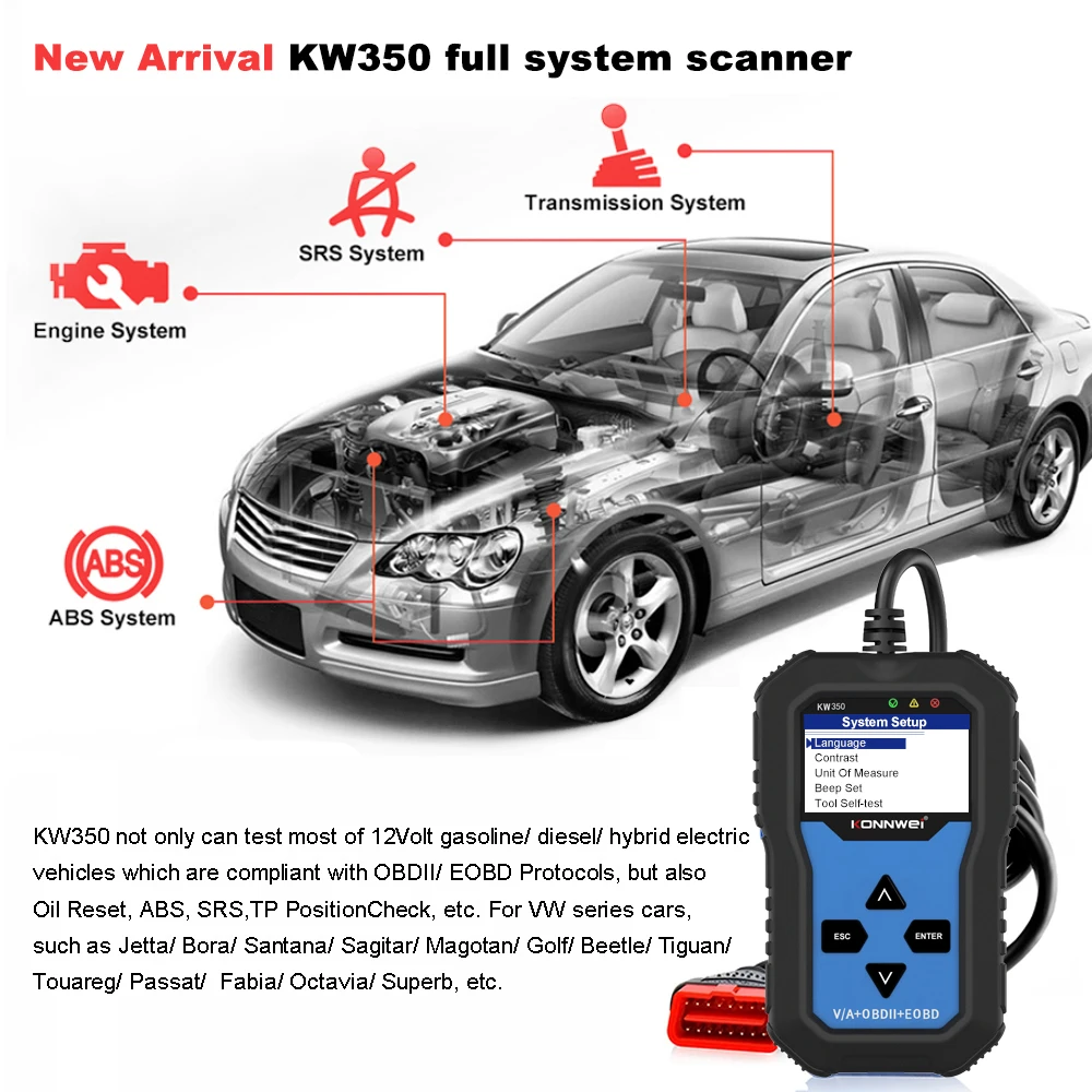 Konnwei KW350 skaner diagnostyczny pełnego systemu VW Audi Seat Skoda