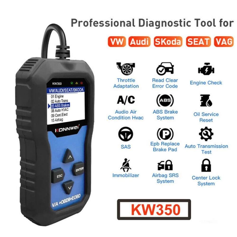 Konnwei KW350 skaner diagnostyczny pełnego systemu VW Audi Seat Skoda