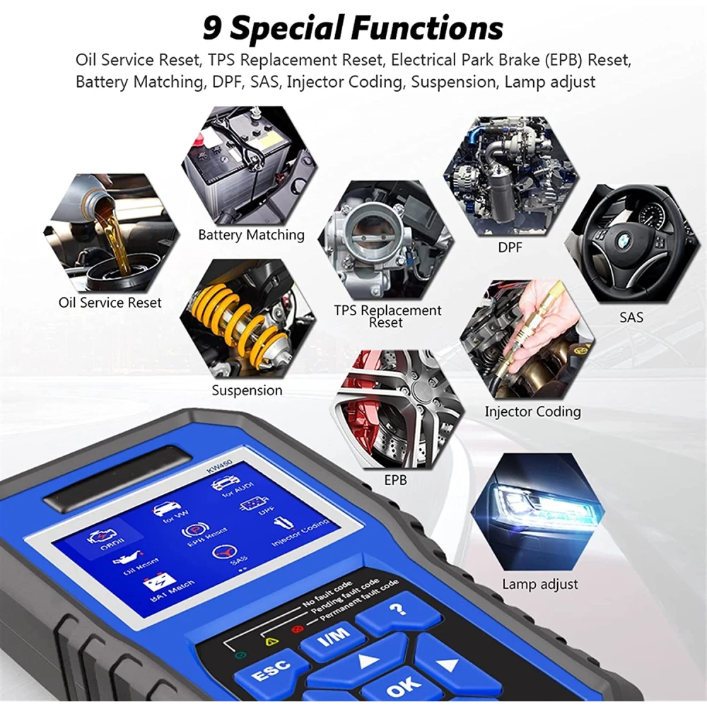 Manual de usuario del escaner Konnwei KW450 para diagnóstico de coches VAG