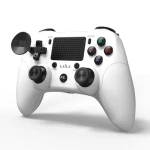 Vista frontal del mando compatible PS4 blanco con botones y joystick visibles