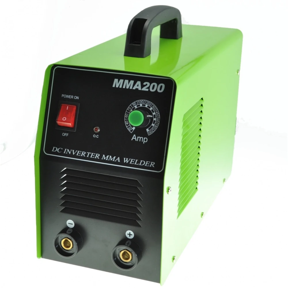 Vista lateral de la Maquina Soldadura Inverter MMA-200 mostrando controles y ventilador