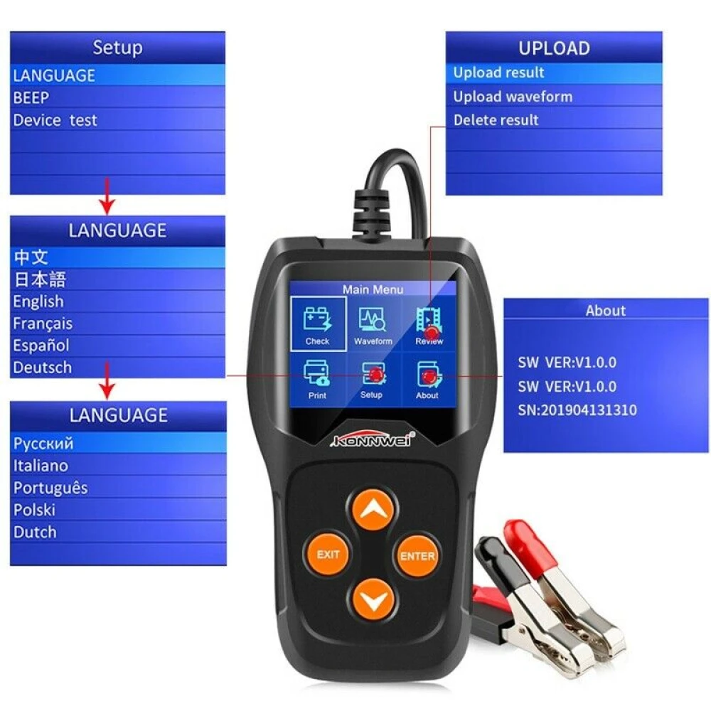 Tester akumulatorów Konnwei KW600 12V do auta i moto