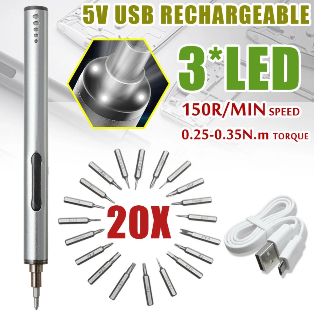Mini elektryczny wkrętak bezprzewodowy USB 3 LED multifunkcyjny 22w1