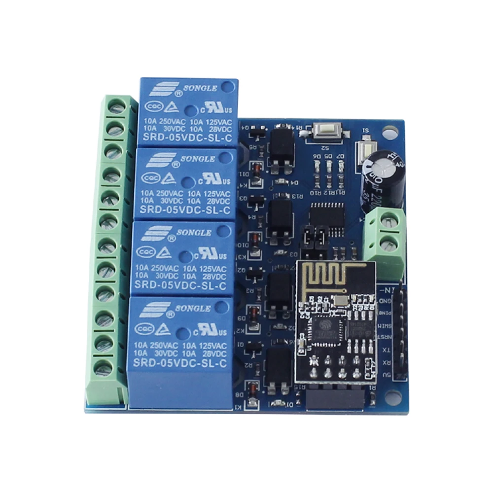 Vista frontal del módulo relé wifi ESP8266 para smart home