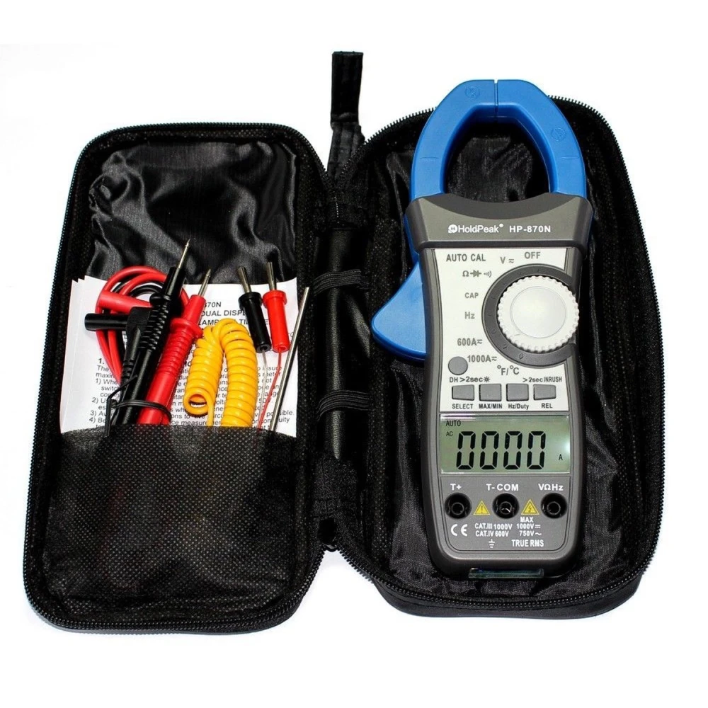 Medidor de pinza HP-870N HoldPeak con pantalla iluminada y diseño compacto