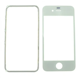 Szklany ekran iPhone 4 biały z ramką klejącą do naprawy