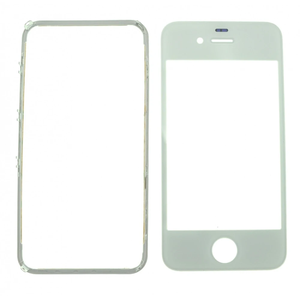 Szklany ekran iPhone 4s biały z ramką klejącą do naprawy