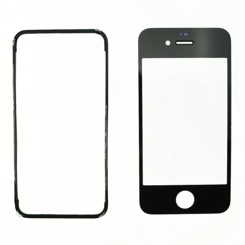 Czarny ekran szklany iPhone 4S z ramką klejącą do naprawy