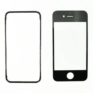 Czarny ekran szklany iPhone 4S z ramką klejącą do naprawy