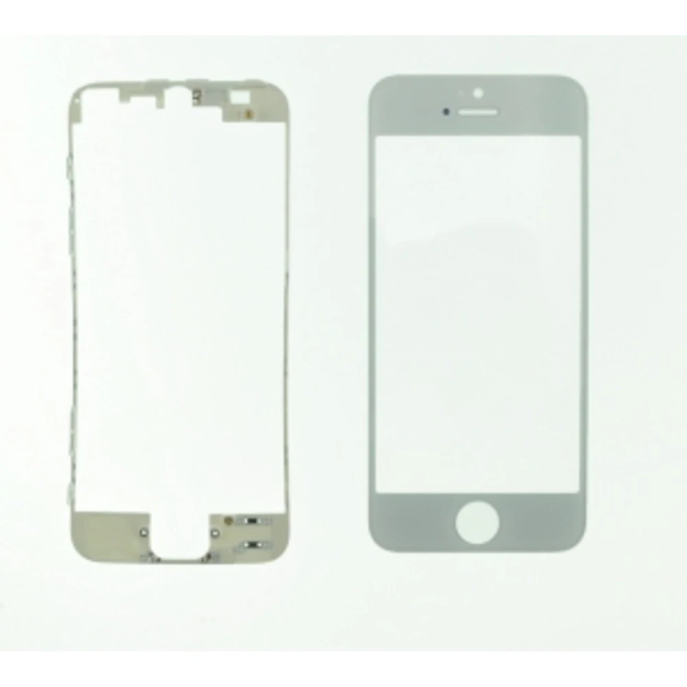 Szklany ekran iPhone 5 biały z ramką klejącą do naprawy