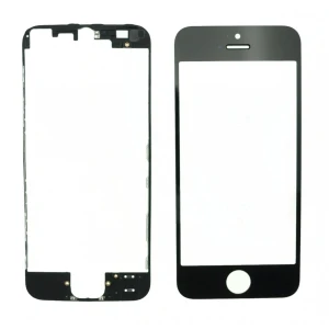 Czarna szybka ekranu iPhone 5s z ramką klejącą do naprawy