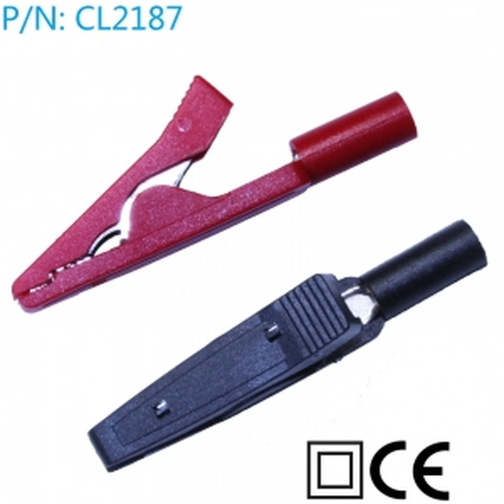 Krokodylki z wtykiem bananowym 2mm, 2 szt. czerwono-czarne Amass