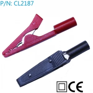 Krokodylki z wtykiem bananowym 2mm, 2 szt. czerwono-czarne Amass