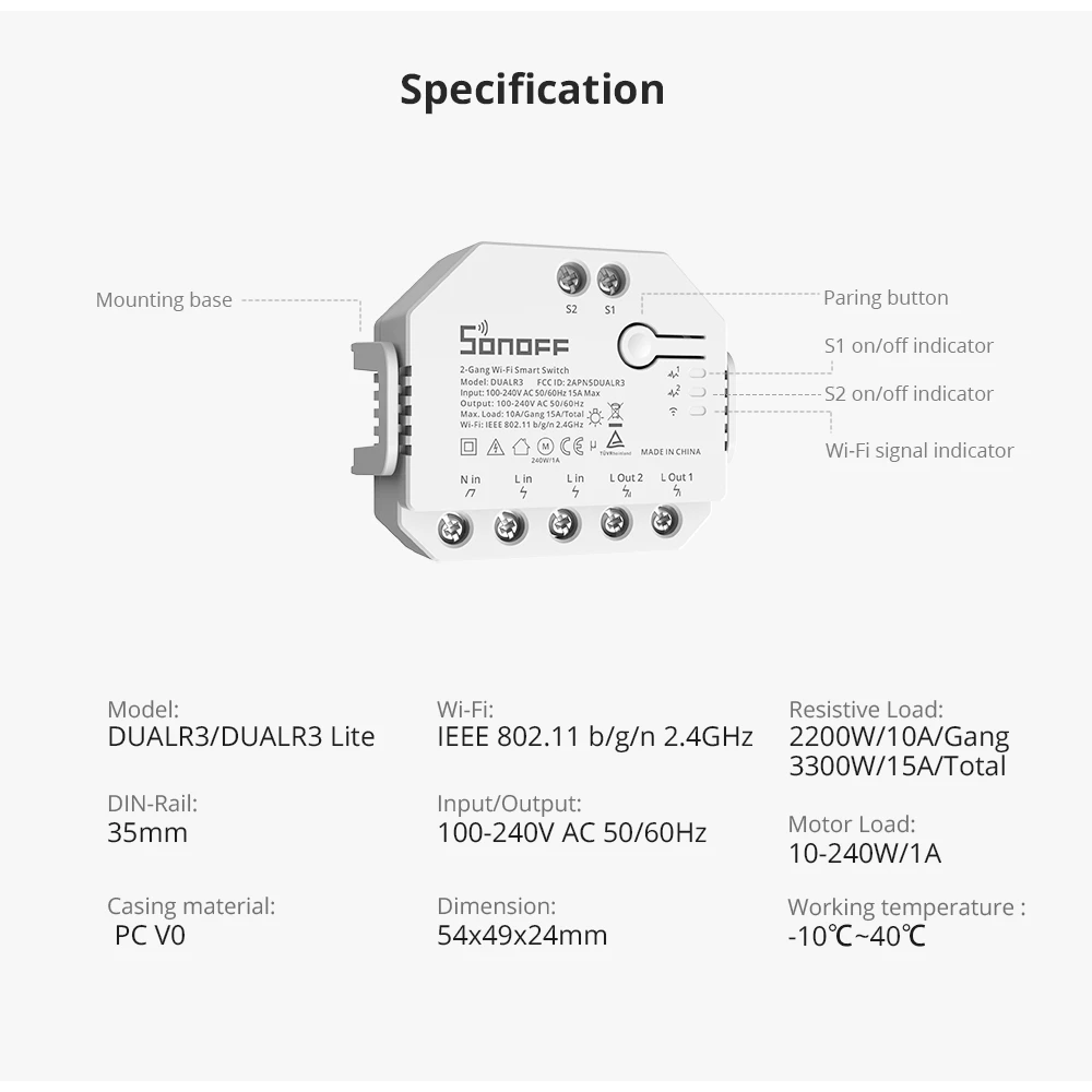 SONOFF DUAL R3 inteligentny przełącznik dual z pomiarem mocy i automatyką domową