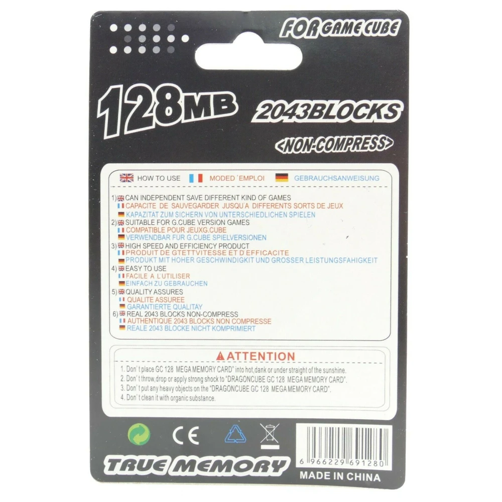 Vista detallada de tarjeta de memoria 128 MB para GameCube