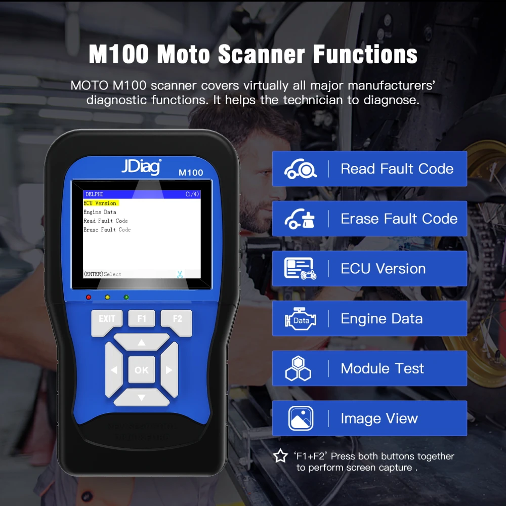 Pantalla a color del tester diagnóstico Jdiag M100 para motocicletas